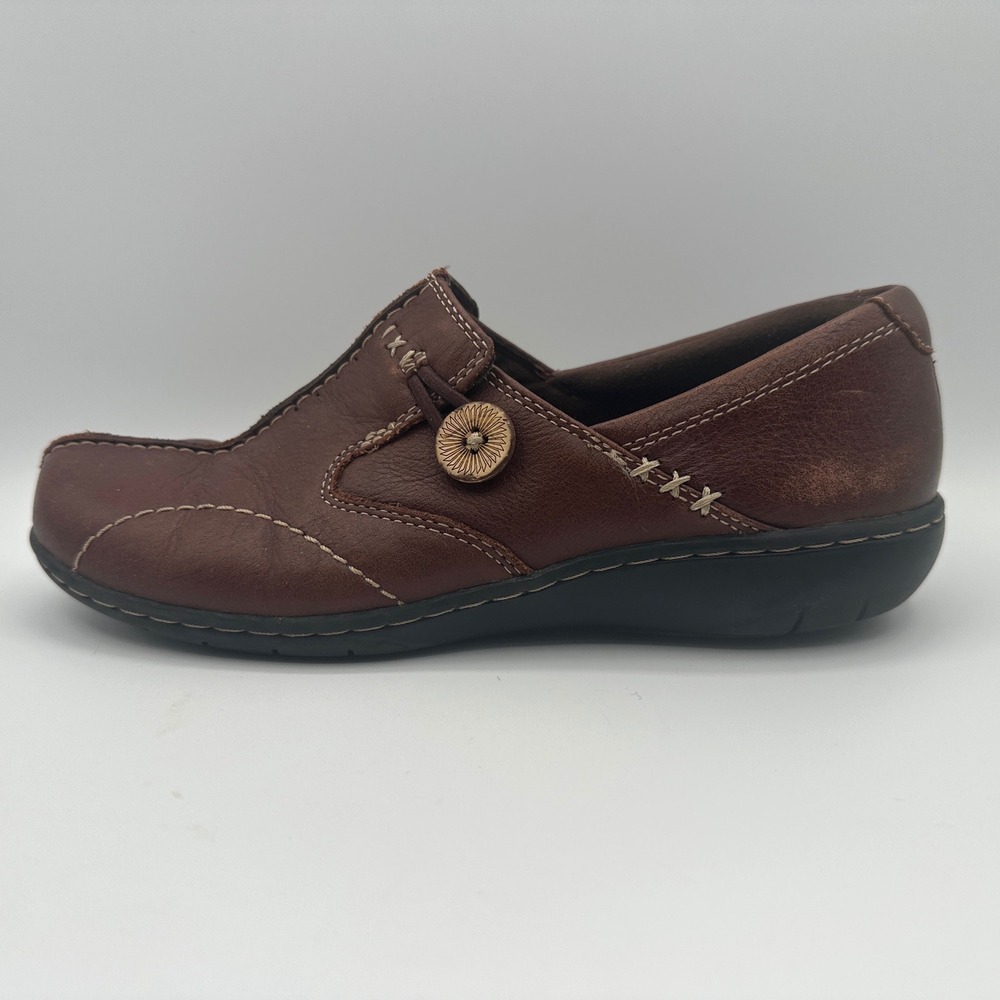Clarks Ashland Lane Q Women 7M Brown Leather Slip On Loafer Comfort Casual Shoe